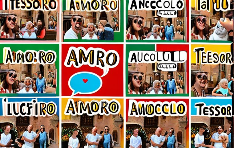 **

A collage of Italian affectionate nicknames (like "tesoro," "amore," "cucciolo") written in a playful, colorful font. Background should feature a stylized Italian piazza scene with people laughing and using smartphones. Emphasize the warmth and closeness of Italian culture. Maybe incorporate speech bubbles with the nicknames in them.

**