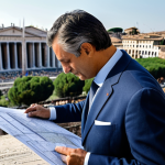 **

A professional Italian architect, fully clothed in stylish yet modest business attire, reviewing blueprints on a construction site in Rome. Ancient Roman architecture is subtly visible in the background. Perfect anatomy, correct proportions, natural pose, well-formed hands, proper finger count. Safe for work, appropriate content, professional, family-friendly, high quality.

**