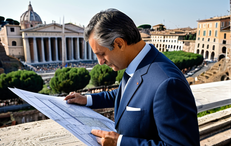 **

A professional Italian architect, fully clothed in stylish yet modest business attire, reviewing blueprints on a construction site in Rome. Ancient Roman architecture is subtly visible in the background. Perfect anatomy, correct proportions, natural pose, well-formed hands, proper finger count. Safe for work, appropriate content, professional, family-friendly, high quality.

**